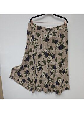 Vintage Lee David Skirt Womens 22/24W Multicolor Floral Button Front Midi A Line
